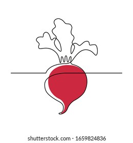 Simple Beetroot Design In Continuous Line Art Drawing Style. Growing Beet Plant. Vector Illustration