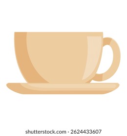 Simple beige coffee cup sitting on matching saucer, isolated on white background