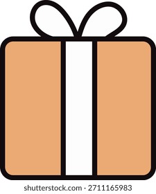 Simple beige gift box with ribbon. Represents celebrations, gifting, Christmas, and holiday themes.