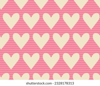 Simple beige hearts in rows on vintage pink 