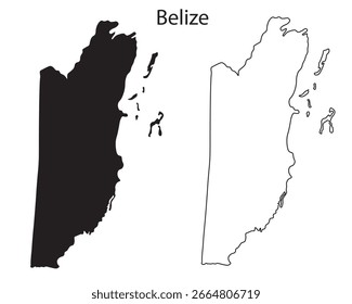 Simple Belize map silhouette vector. Clean black outline of Central American country, perfect for infographics, travel guides, and design projects