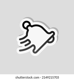Simple bell, alarm icon. Linear sticker, white border and simple shadow on gray background