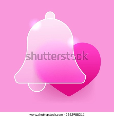 Simple bell with heart on pink background. Valentine’s Day notification vector symbol