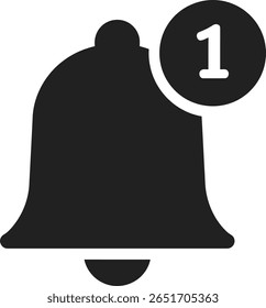Simple bell icon with notification badge showing number one silhouette