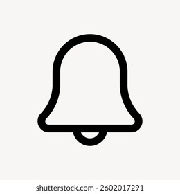 Simple bell icon outline. Bell symbol for notifications. Minimalist bell design. Black bell on white background. Alert icon for apps and websites. User interface icon vector.