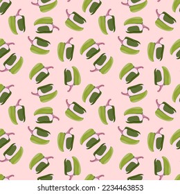 Simple bell pepper seamless pattern. Bulgarian pepper wallpaper. Design for fabric, textile print, wrapping paper, kitchen textiles. Vector illustration