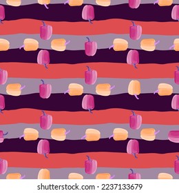 Simple bell pepper seamless pattern. Bulgarian pepper wallpaper. Design for fabric, textile print, wrapping paper, kitchen textiles. Vector illustration