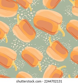 Simple bell pepper seamless pattern. Bulgarian pepper wallpaper. Design for fabric, textile print, wrapping paper, kitchen textiles. Vector illustration