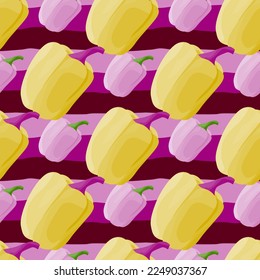 Simple bell pepper seamless pattern. Bulgarian pepper wallpaper. Design for fabric, textile print, wrapping paper, kitchen textiles. Vector illustration