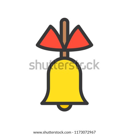 simple bell with red bow tie, Merry Christmas theme set, filled outline editable stroke pixel perfect icon