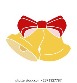 Simple bell with ribbon, Christmas decoration material, vector