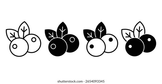 Conjuntos de design de vetor de ilustração de fruta preto e branco de ícone de bagas simples