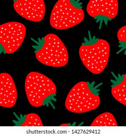 Simple berry pattern. Black background,juicy strawberry. Print is well suited for textiles,Wallpaper,packaging.