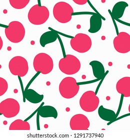 Simple berry pattern . White background, ripe cherries. Good print for textiles, banners, postcards.