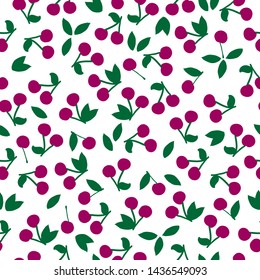 Simple berry pattern. White background, juicy cherry, leaves. Print is well suited for textiles,packaging,Wallpaper, banners.