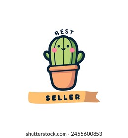 simple best seller cactus cartoon character vector illustration template design