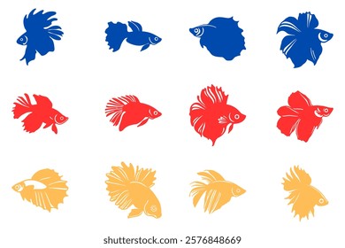 Simple Betta Fish Illustration Design Set