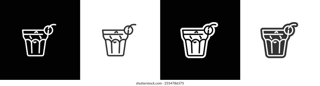 Simple Beverage glass icons. Classic alcoholic cocktail and cocktail glass thin line and flat icon. Cocktail glass vector illustration symbols in black white and transparent background.