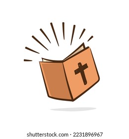 Einfache Bibel-Ikone. Offenes Buch mit Lichtstrahlen, die von Seiten leuchten. Handzeichner-Vektorgrafik.