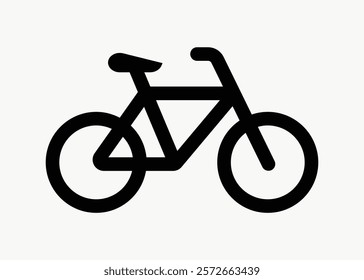 Simple bicycle icon in black and white. Bicycle silhouette with two wheels. Minimalist bicycle design for cycling themes and bike-related projects. Simple icon vector element.