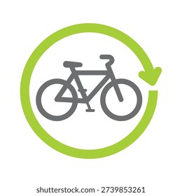 Simple bicycle icon surrounded by green circular arrow