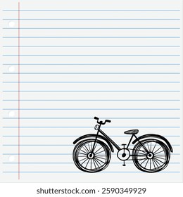 Simple bicycle illustration on notebook paper background
