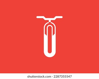 Simple Bicycle Line Editable Vector | O Letter Bike Logo Template | Front View | Hidden Concept Silhouette Illustration Icon Red White| 