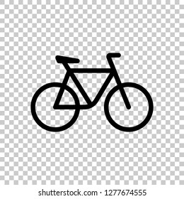Simple bicycle, linear outline icon of bike. Black symbol on transparent background