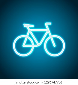 Simple bicycle, linear outline icon of bike. Neon style. Light decoration icon. Bright electric symbol