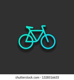 Simple bicycle, linear outline icon of bike. Colorful logo concept with soft shadow on dark background. Icon color of azure ocean