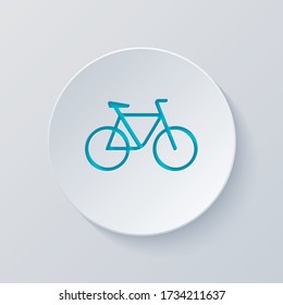 Bicicleta simple, icono de contorno lineal de la bicicleta. Cortar círculo con capas grises y azules. Estilo de papel