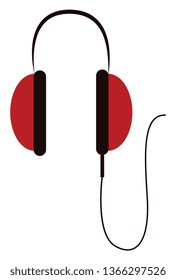 Simple big red headphones vector illustration on white background