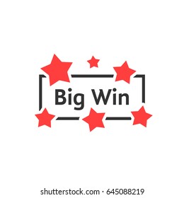 simple big win badge with red stars. concept of successful in gamble or promo tag title for online casino. flat style trend modern logotype graphic design isolated on white background