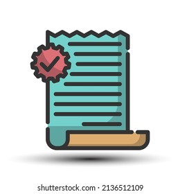 simple bill filled line icon, invoice and money concept small shadow white background