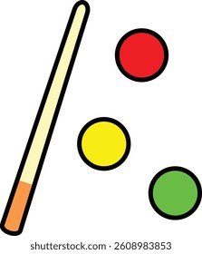 Simple Billiard Cue with Red, Yellow, and Green Balls Illustration