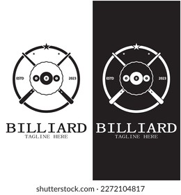 simple billiards logo template illustration with billiard balls and sticks,design for billiards booth,billiards business,bills competition,mobile billiards game,app,badge,billiards sport,vector