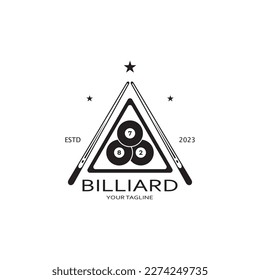 simple billiards logo template illustration with billiard balls and sticks,design for billiards booth,billiards business,bills competition,mobile billiards game,app,badge,billiards sport,vector