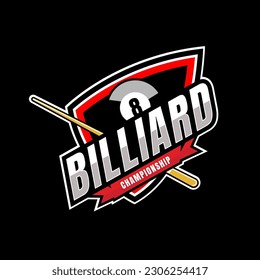 Simple billiards logo template illustration with billiard balls and sticks