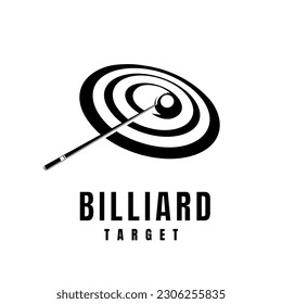 Simple billiards logo template illustration with billiard balls and sticks, billiard target logo concept.