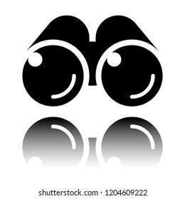 Simple binocular icon. Black icon with mirror reflection on white background