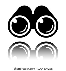 Simple binocular icon. Black icon with mirror reflection on white background