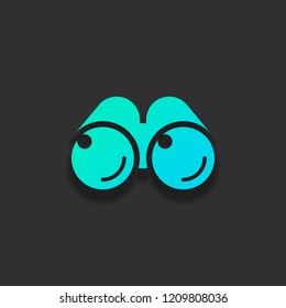 Simple binocular icon. Colorful logo concept with soft shadow on dark background. Icon color of azure ocean