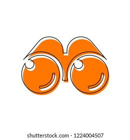 Simple binocular icon. Isolated icon consisting of black thin contour and orange moved filling on different layers. White background