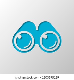 Simple binocular icon. Paper design. Cutted symbol with shadow