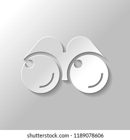 Simple binocular icon. Paper style with shadow on gray background