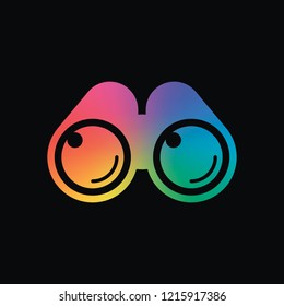 Simple binocular icon. Rainbow color and dark background