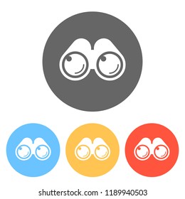 Simple binocular icon. Set of white icons on colored circles