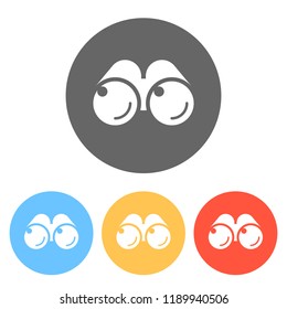 Simple binocular icon. Set of white icons on colored circles