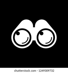 Simple binocular icon. White icon on black background. Inversion