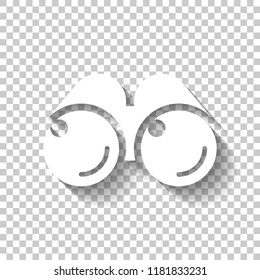 Simple binocular icon. White icon with shadow on transparent background
